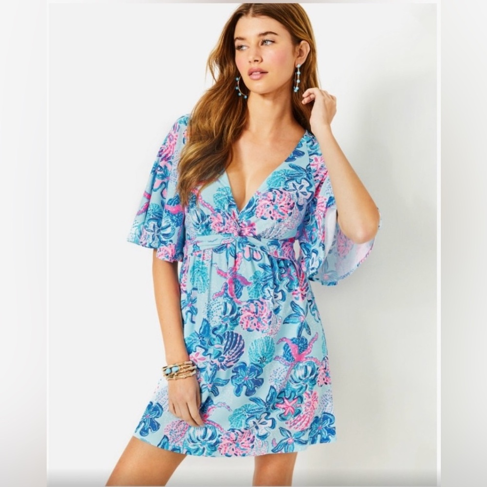 Lilly Pulitzer Minka Skirted Romper in Print Bahamas Beachcomber, Size Small.